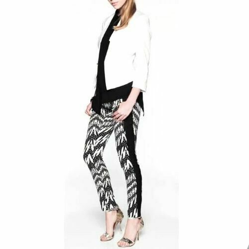 talian Fabric Cream Black Zigzag Slim Fit Pants