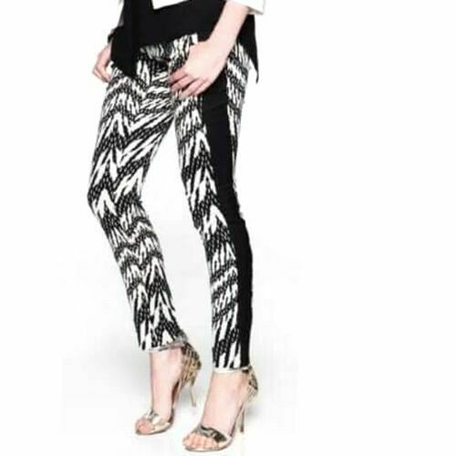 talian Fabric Cream Black Zigzag Slim Fit Pants