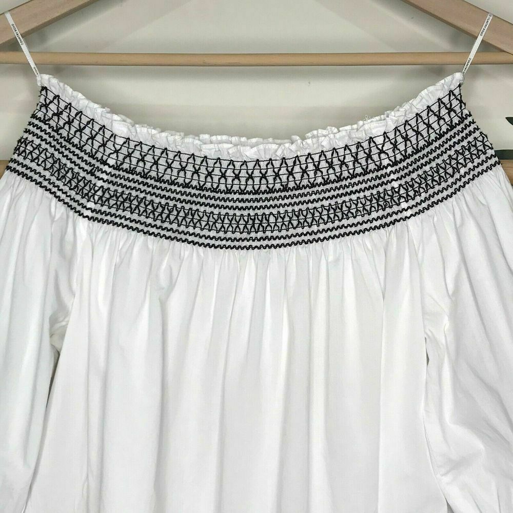 White Cotton Shirred Off The Shoulder Blouse Top NWT