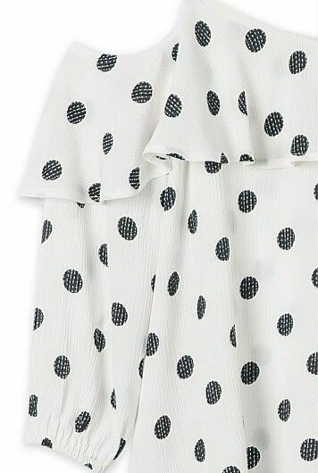 White Black Spot Print Cold Shoulder Top Blouse