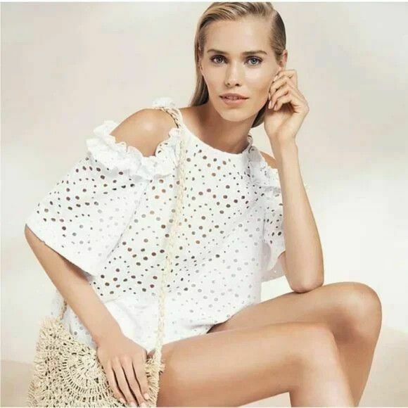 White Broderie Cold Shoulder Top Blouse NWT RRP$139