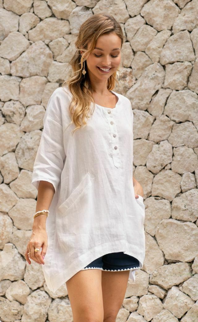 Deia French Linen Top White