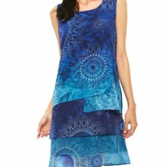 Capas Neko Blue Layered Sleeveless Shift Dress NWT