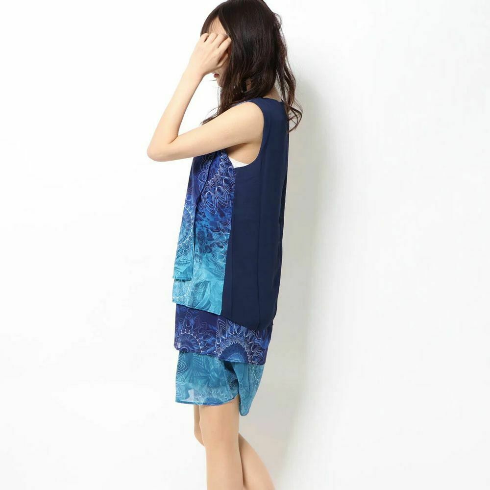 Capas Neko Blue Layered Sleeveless Shift Dress NWT