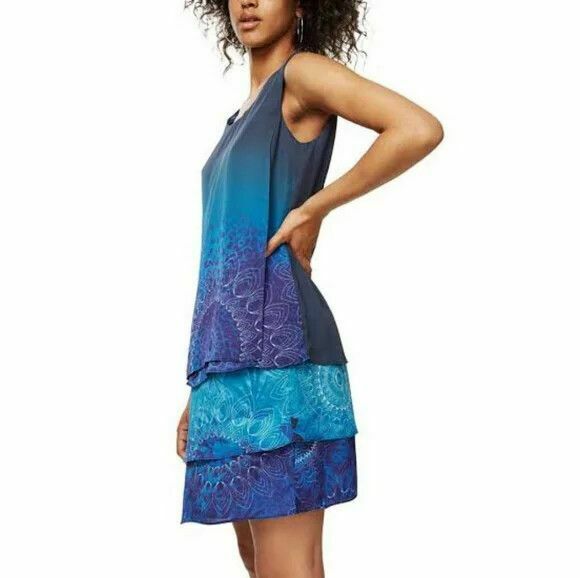 Capas Neko Blue Layered Sleeveless Shift Dress NWT