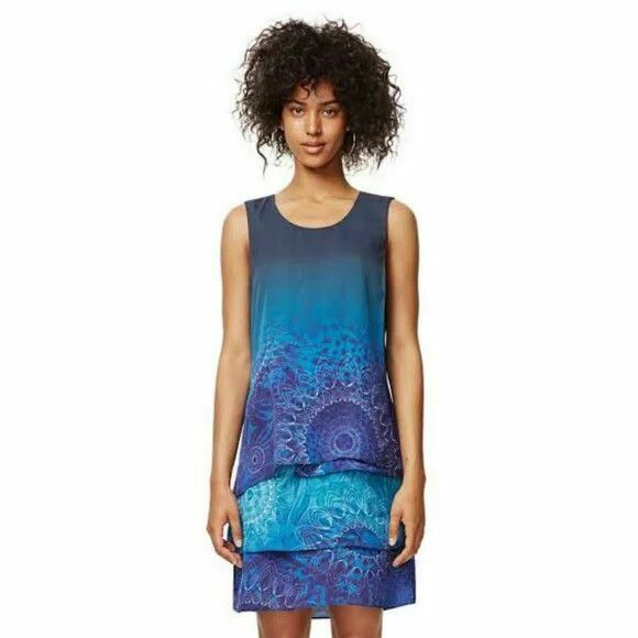 Capas Neko Blue Layered Sleeveless Shift Dress NWT