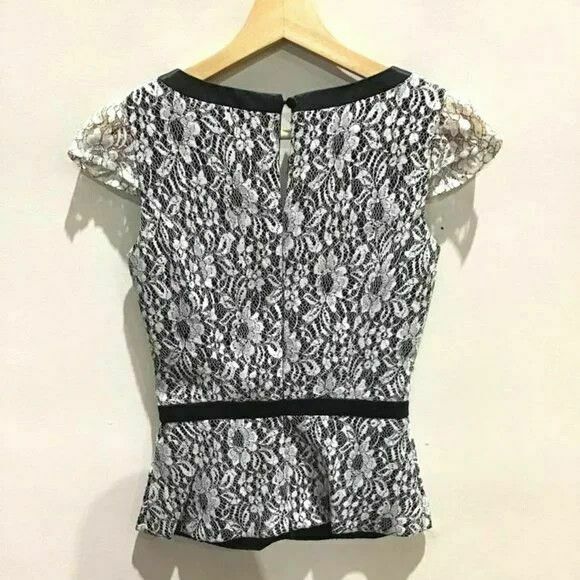 Pretty Please Black White Lace Peplum Top Blouse