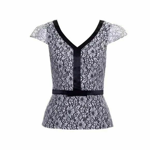 Pretty Please Black White Lace Peplum Top Blouse