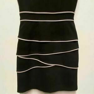 Mandy Black White Layered Fitted Office Dress