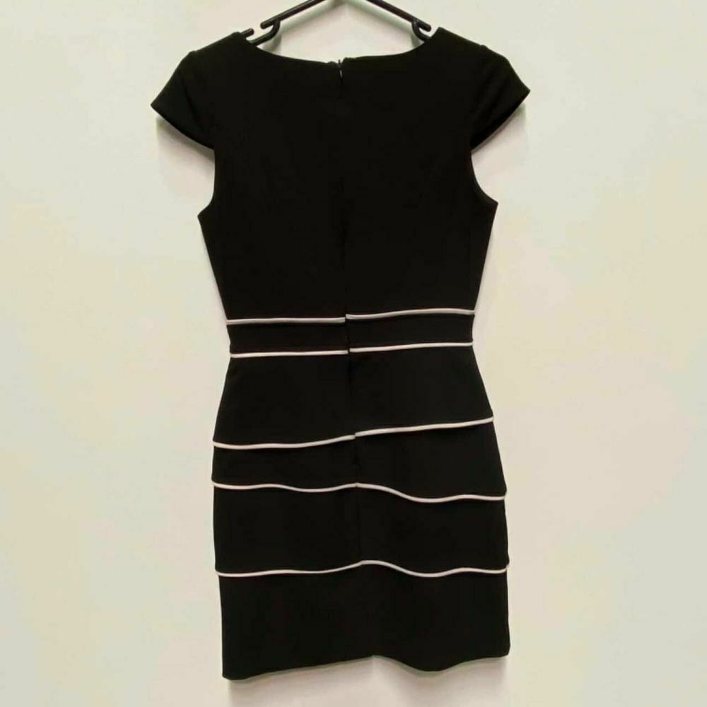 Mandy Black White Layered Fitted Office Dress