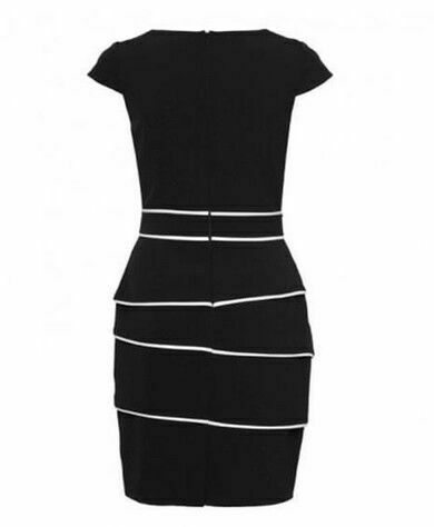 Mandy Black White Layered Fitted Office Dress