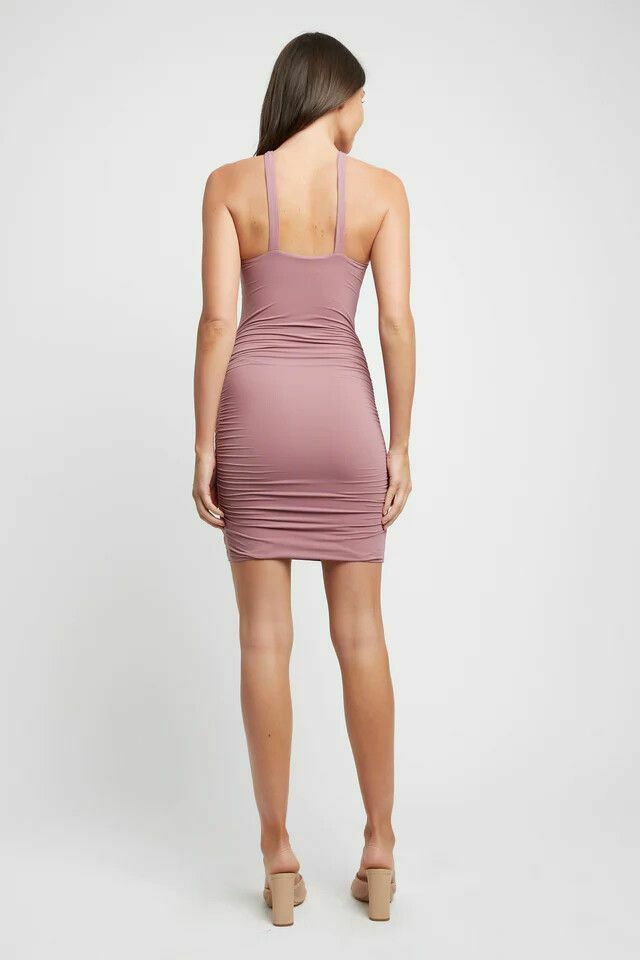 Elena Dark Mauve Crossover Halter Neck Mini Dress