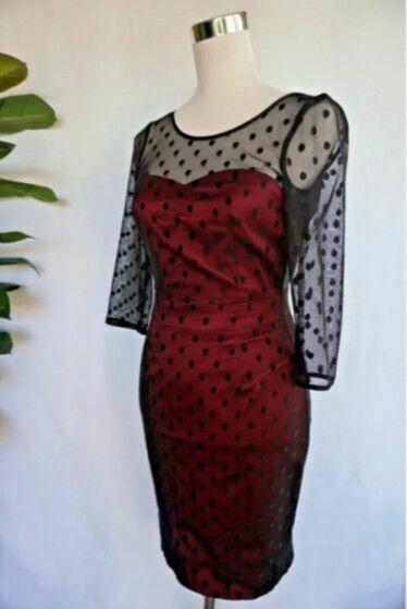 Cornelia Black Maroon Satin Black Mesh Wedding Cocktail Dress