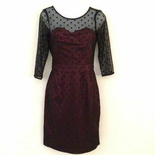 Cornelia Black Maroon Satin Black Mesh Wedding Cocktail Dress
