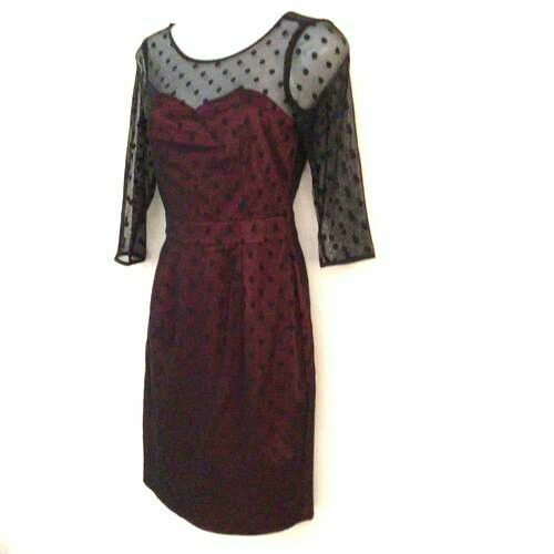 Cornelia Black Maroon Satin Black Mesh Wedding Cocktail Dress