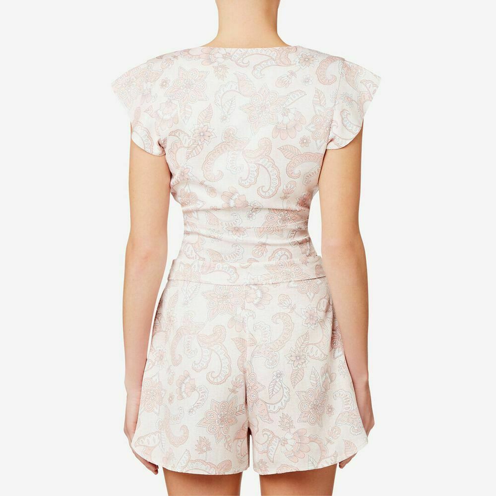 Pink Paisley Lace Up Crop Top Blouse NWT RRP$159