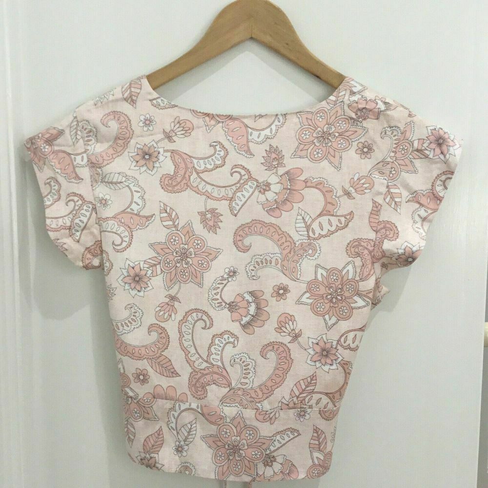 Pink Paisley Lace Up Crop Top Blouse NWT RRP$159