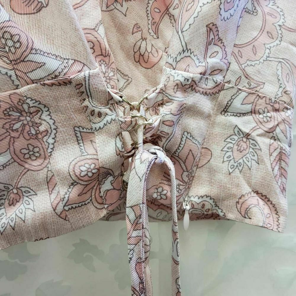 Pink Paisley Lace Up Crop Top Blouse NWT RRP$159