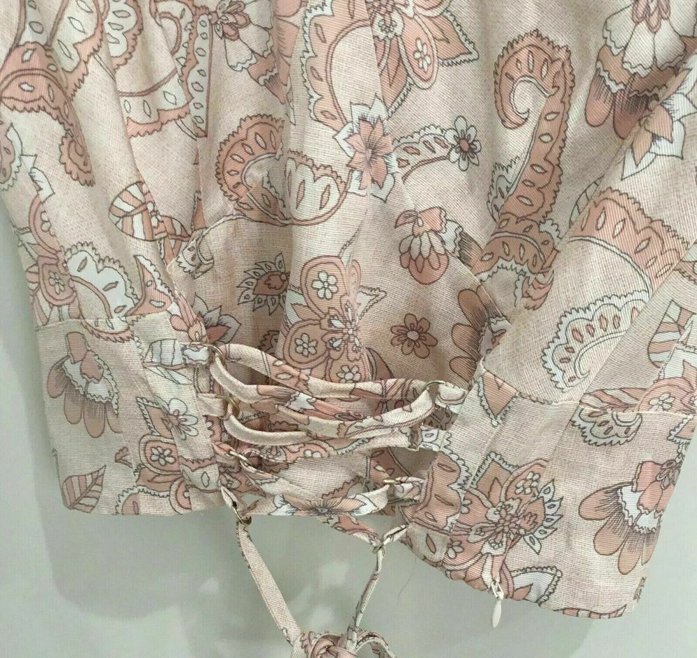 Pink Paisley Lace Up Crop Top Blouse NWT RRP$159
