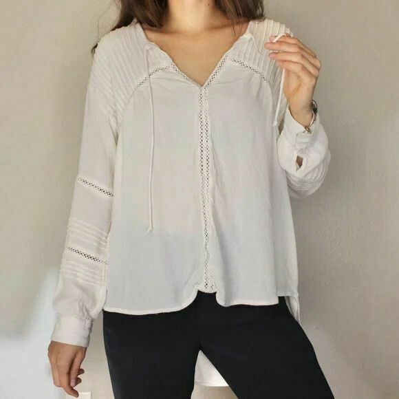 AMUSE SOCIETY Zelia Woven White Long Sleeve Blouse Shirt