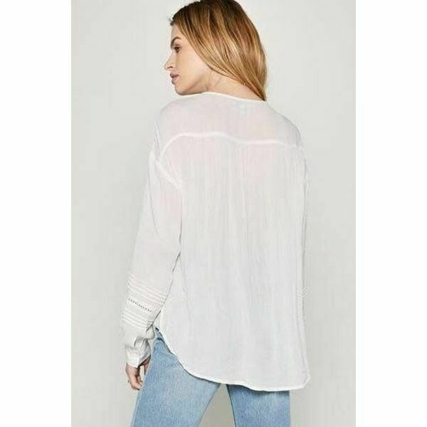 AMUSE SOCIETY Zelia Woven White Long Sleeve Blouse Shirt