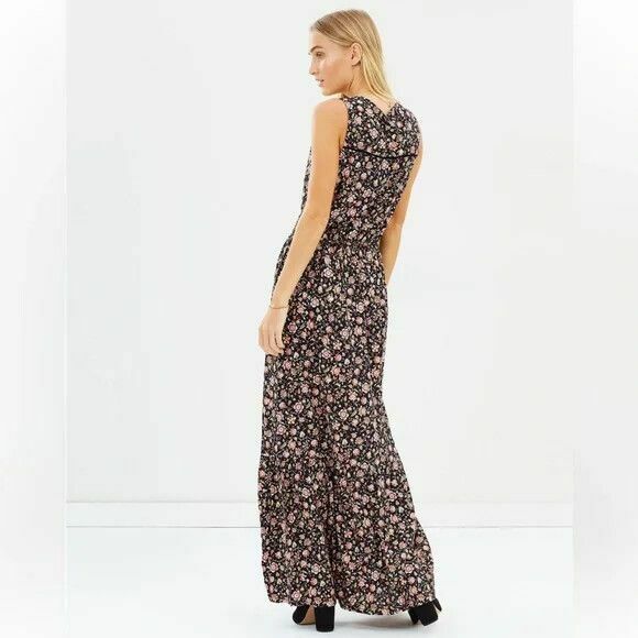Marquisa Winter Floral Washed Black Floral Sleeveless Maxi Dress