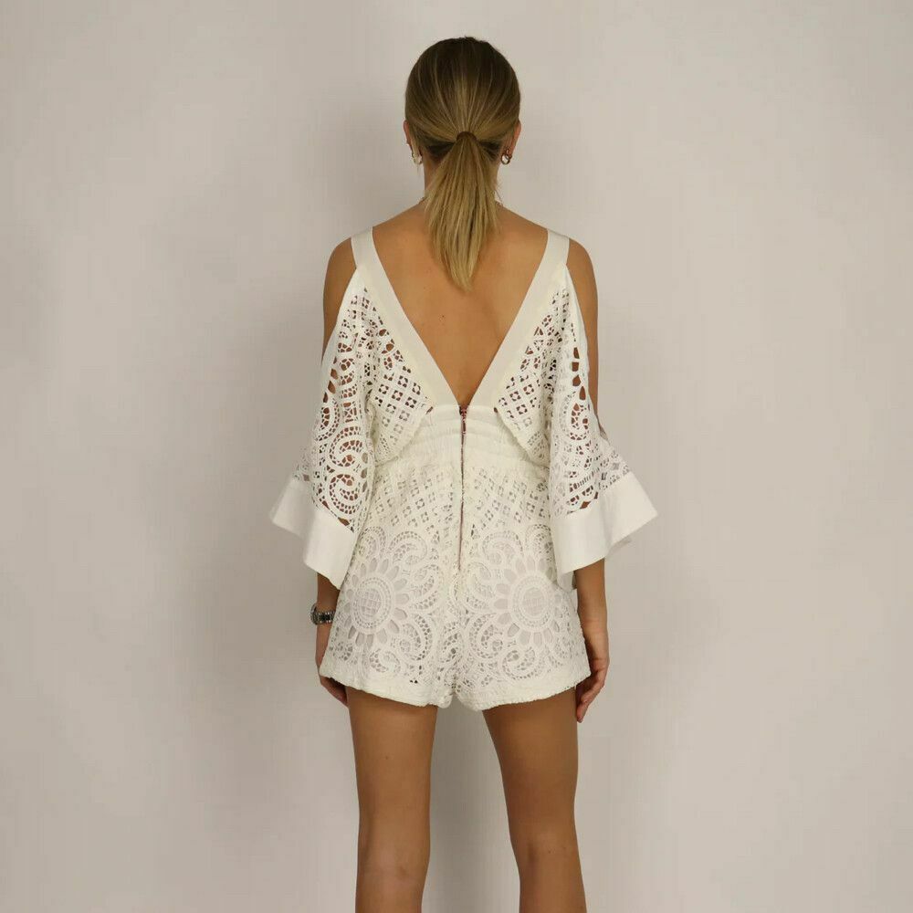 Keep Me There White Lace Overlay Kimono Sleeve Playsuit