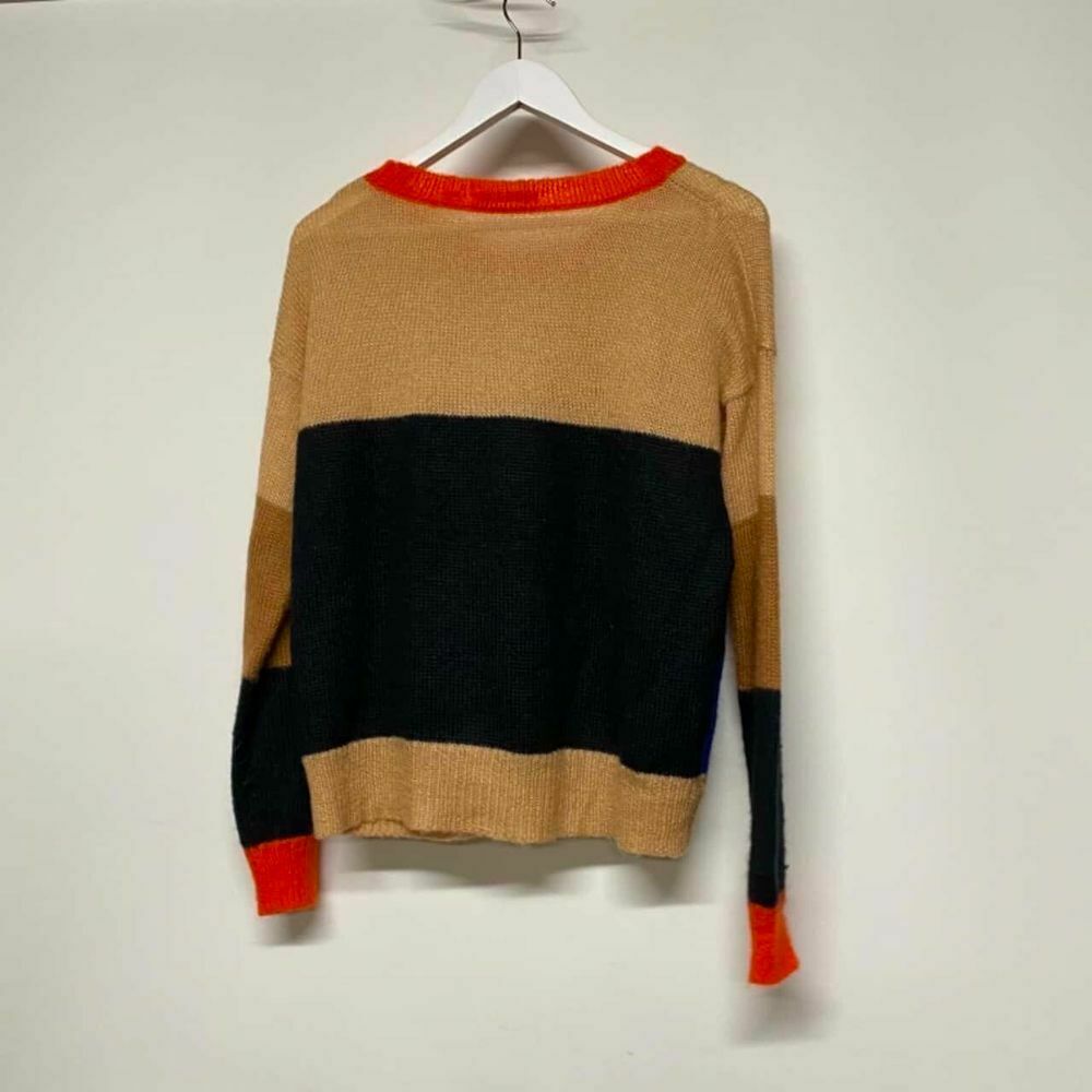 Mohair Knit Colour Block Tan Crew Neck Sweater Jumper RRP$199