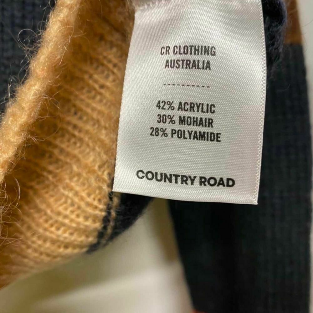 Mohair Knit Colour Block Tan Crew Neck Sweater Jumper RRP$199
