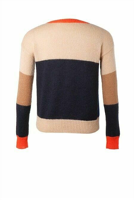 Mohair Knit Colour Block Tan Crew Neck Sweater Jumper RRP$199