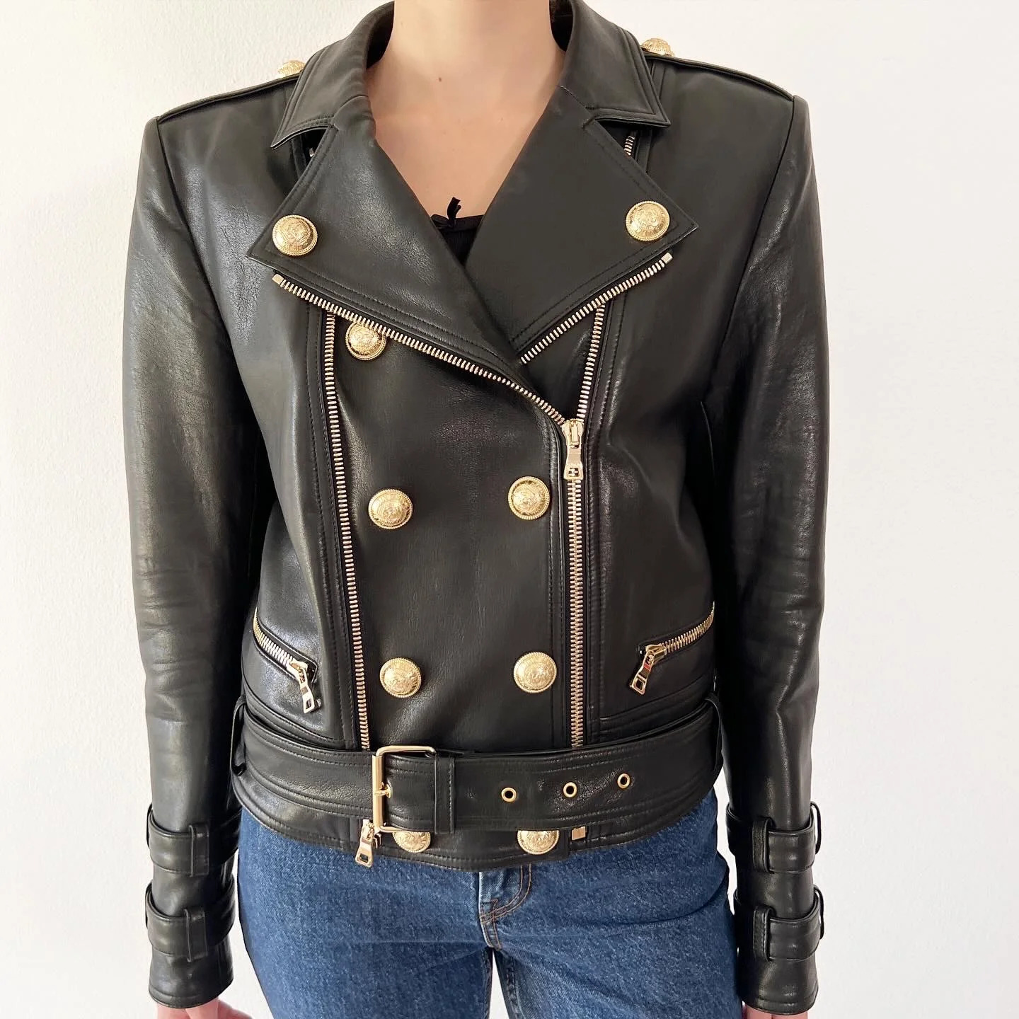 BALMAIN レザーボンバージャケット/サイズ46 80s BALMAIN real leather bomber jacket