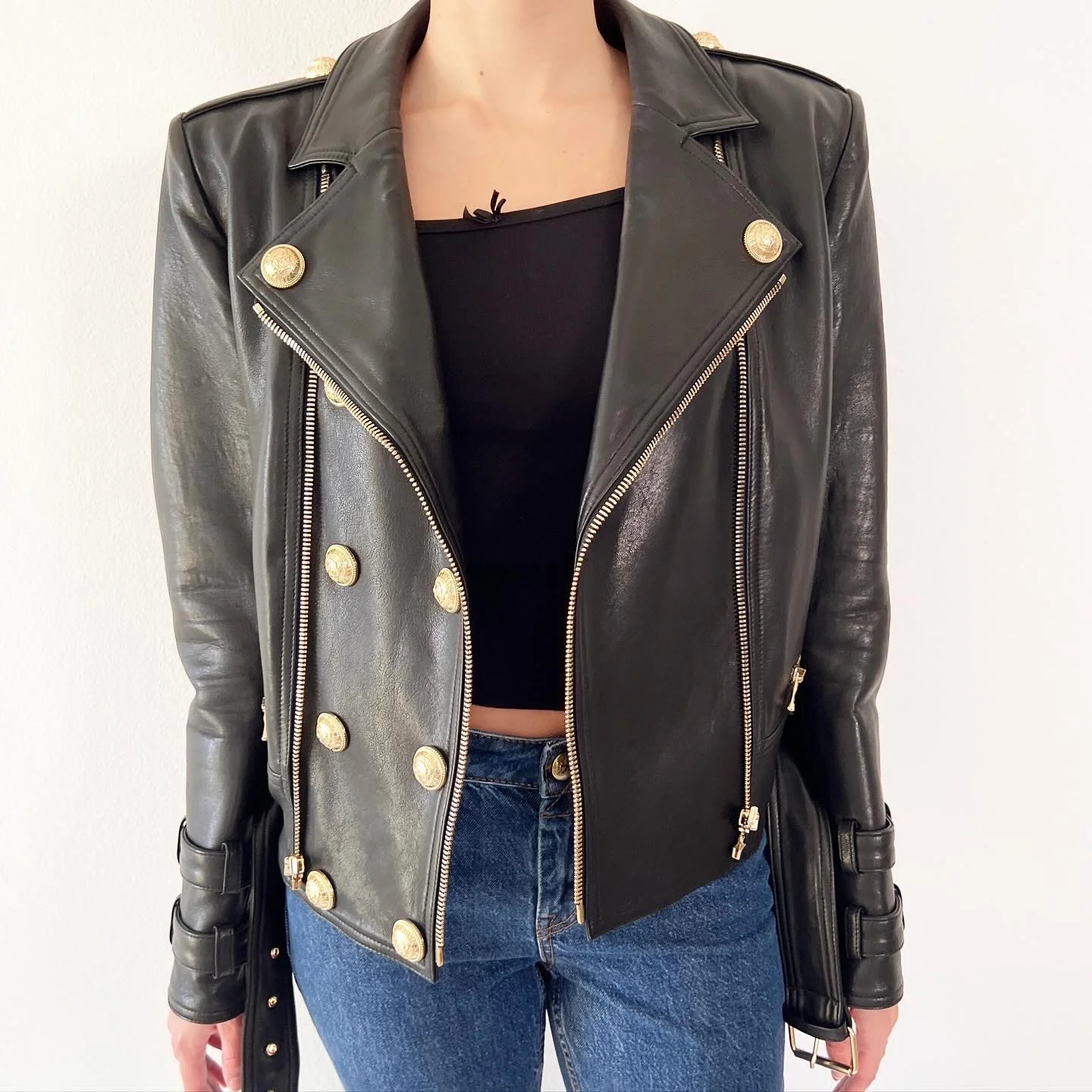 BALMAIN レザーボンバージャケット/サイズ46 Balmain Leather Jacket Sz 46 - AirRobe