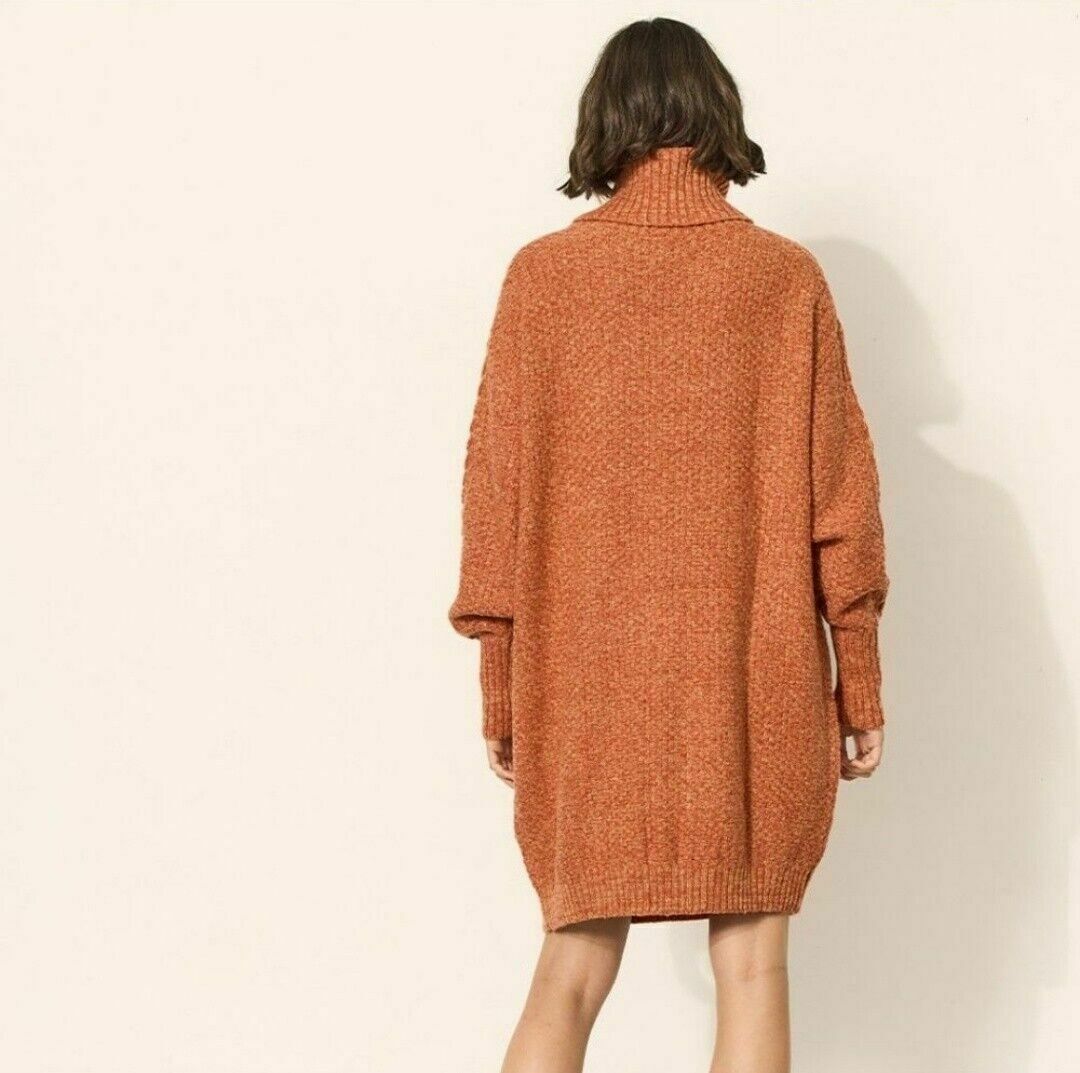 Leigh Rust Orange Winter Cable Knit Turtleneck Sweater Dress NWT