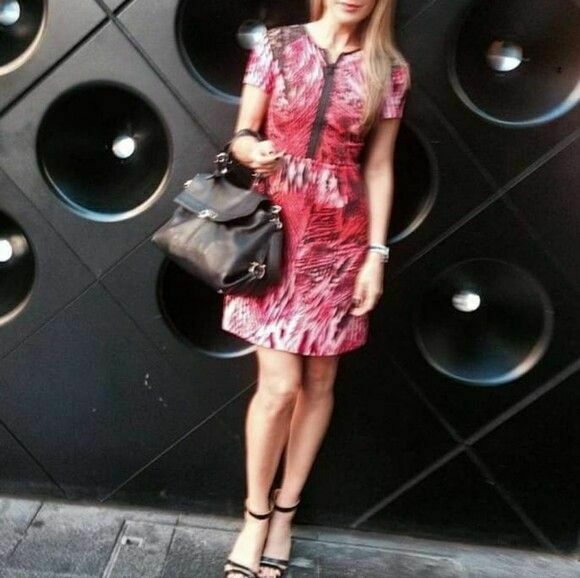 Menagerie Pink Short Sleeve Zip Front Fit & Flare Skater Dress