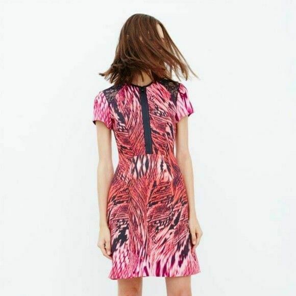 Menagerie Pink Short Sleeve Zip Front Fit & Flare Skater Dress
