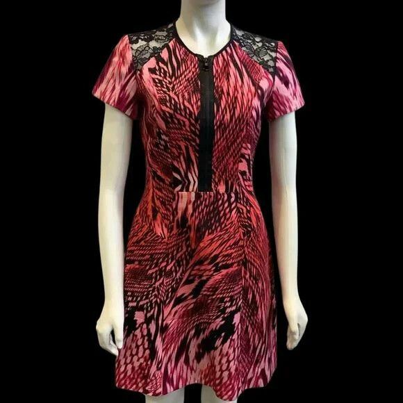 Menagerie Pink Short Sleeve Zip Front Fit & Flare Skater Dress