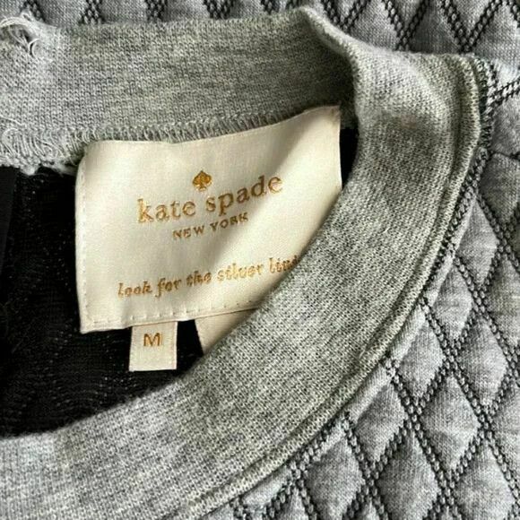 Grey Diamond Quilted Crew Neck Ruffle Hem Drop Waist Dress