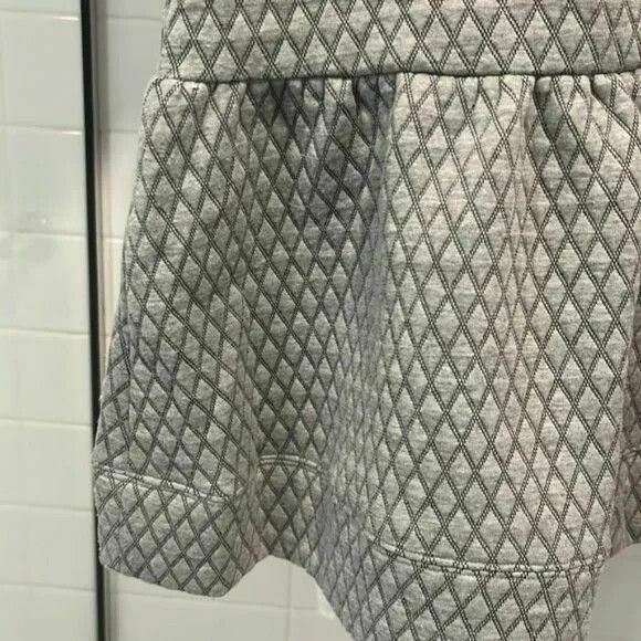 Grey Diamond Quilted Crew Neck Ruffle Hem Drop Waist Dress