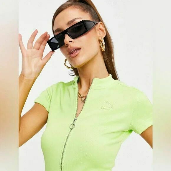 Neon Green Zip Front T-Shirt Mini Dress