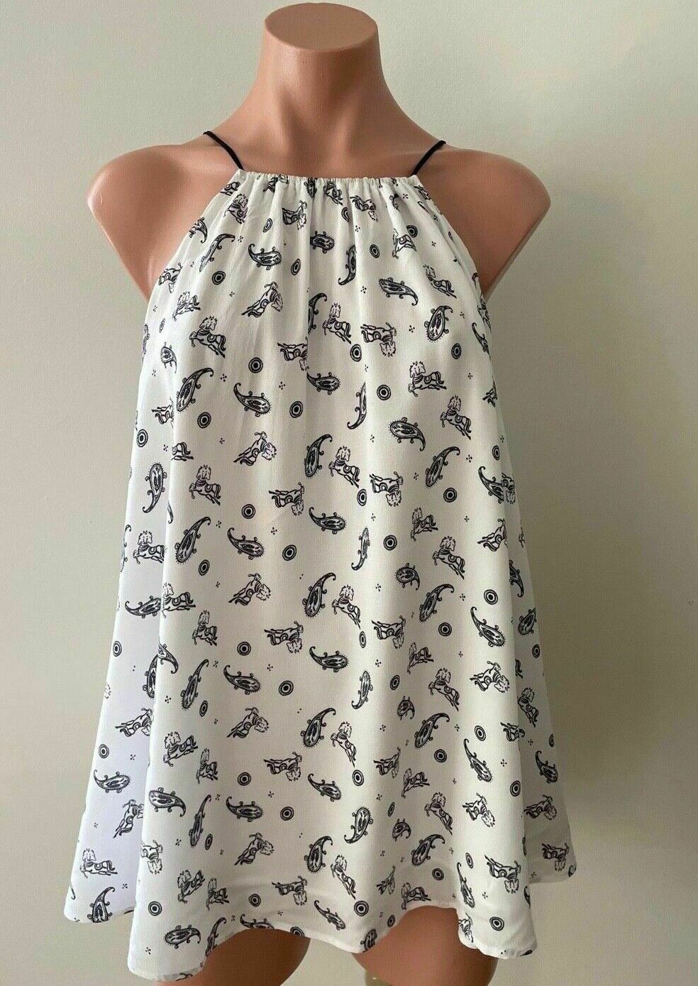 My Generation White Black Paisley Swing Cami Top NWT RRP$275