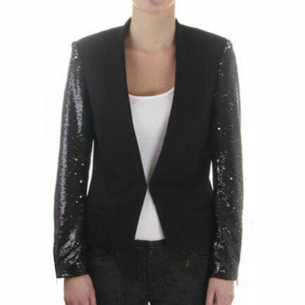 Wool Black Sequin Sleeve Tuxedo Blazer Jacket