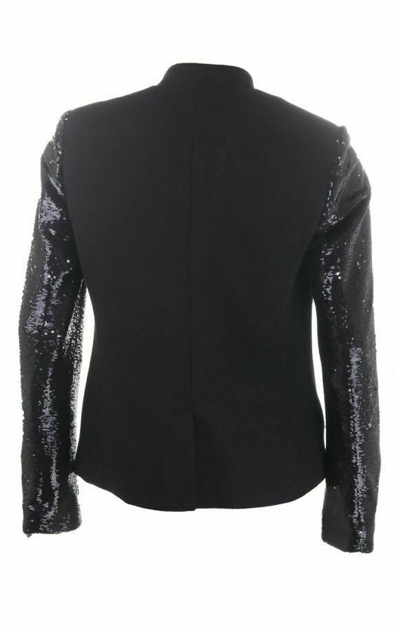 Wool Black Sequin Sleeve Tuxedo Blazer Jacket