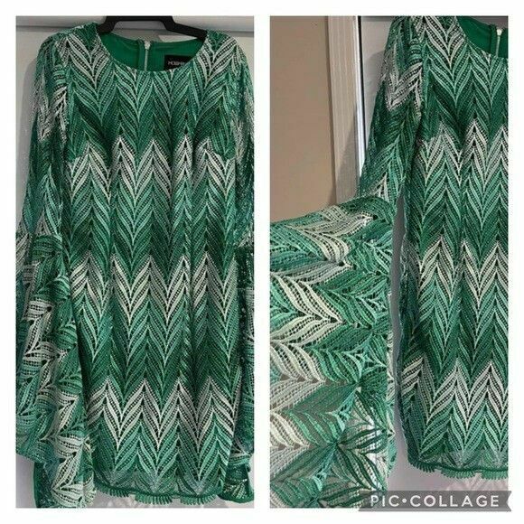 Rise And Fall Green Lace Overlay Bell Sleeve Mini Dress