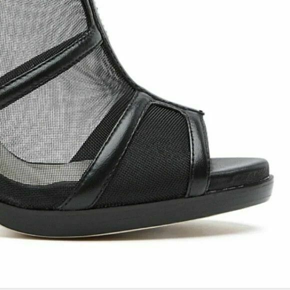 Tie Breaker Black Leather Mesh Peeptoe Booties