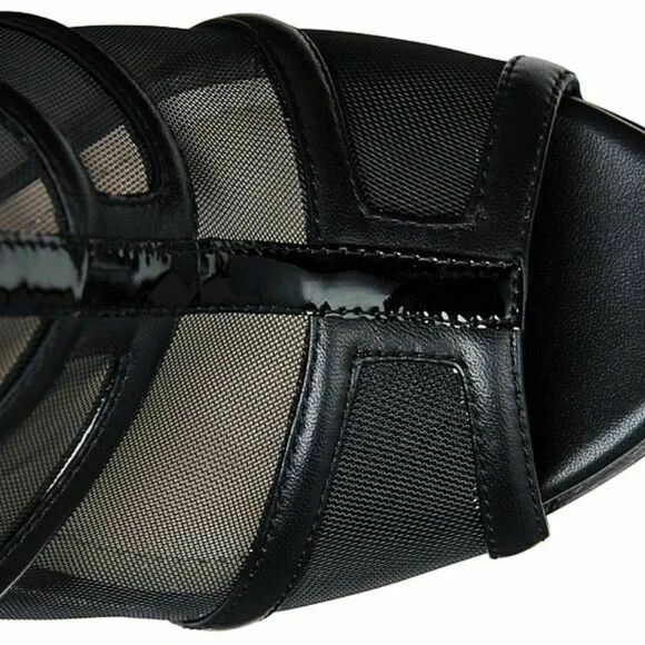 Tie Breaker Black Leather Mesh Peeptoe Booties