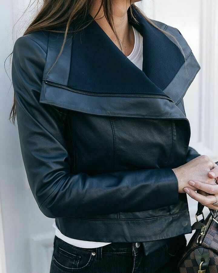 Layla Navy Leather Jacket RRP$799