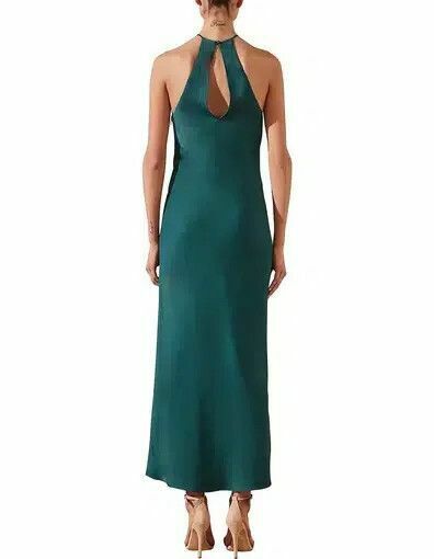 Gisele Halter Bias Teal Satin Formal Maxi Dress