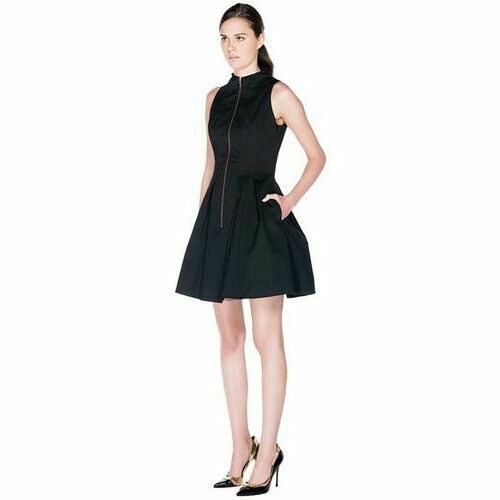 Black Rose Gold Zip Front Office Fit & Flare Dress