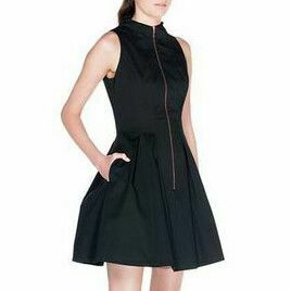 Black Rose Gold Zip Front Office Fit & Flare Dress