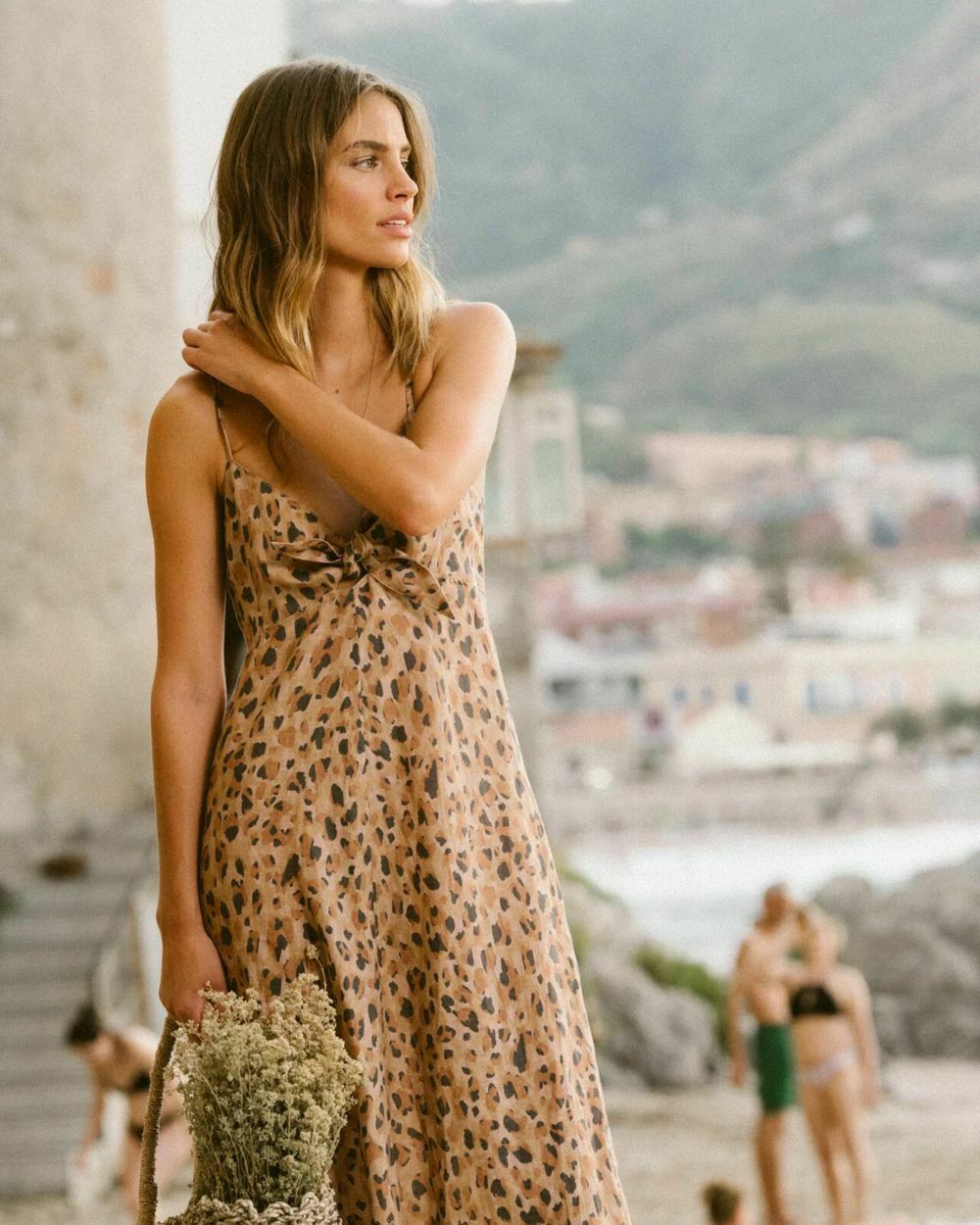Nomade Leopard Print Tan Tie Front Maxi Dress NWT